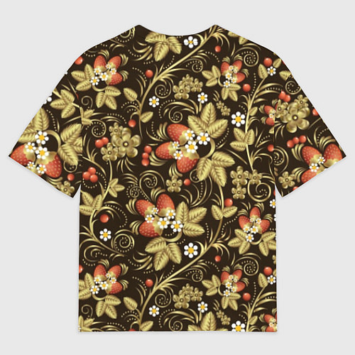 Мужская футболка оверсайз Хохлома роспись клубника / 3D-принт – фото 2