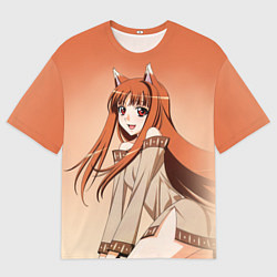 Мужская футболка оверсайз Милая аниме девочка-оборотень - Волчица и пряности