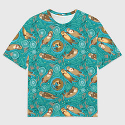 Мужская футболка оверсайз Весёлые выдры - семейство