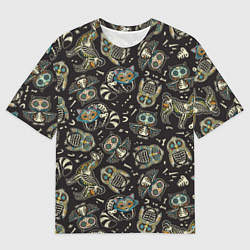 Мужская футболка оверсайз День мертвых - звери и птицы