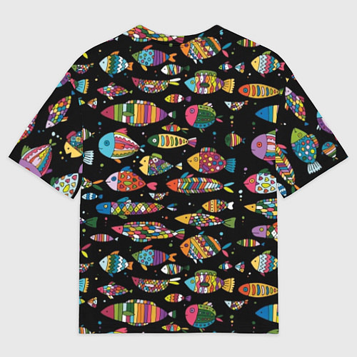 Мужская футболка оверсайз Разноцветные рыбы - черный фон / 3D-принт – фото 2