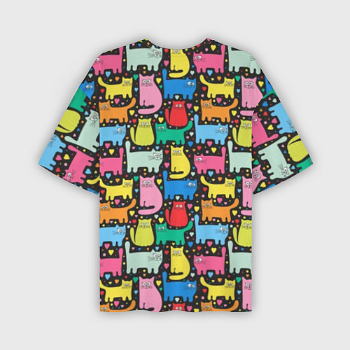 Мужская футболка оверсайз Разноцветные котики / 3D-принт – фото 2