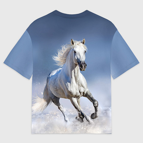 Мужская футболка оверсайз Белая лошадь скачет по снегу / 3D-принт – фото 2