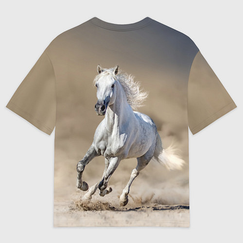 Мужская футболка оверсайз Белый конь - галоп / 3D-принт – фото 2