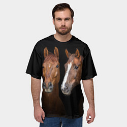Футболка оверсайз мужская Лошади - пара гнедых, цвет: 3D-принт — фото 2