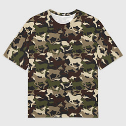 Футболка оверсайз мужская Камуфляж - лошади, цвет: 3D-принт