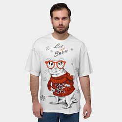 Футболка оверсайз мужская Let it snow - white rat, цвет: 3D-принт — фото 2