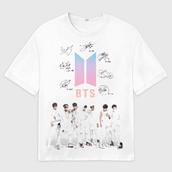 Футболка оверсайз мужская BTS белый постер, цвет: 3D-принт