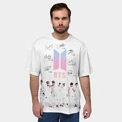 Футболка оверсайз мужская BTS белый постер, цвет: 3D-принт — фото 2