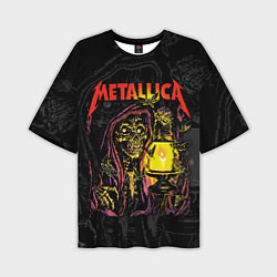 Футболка оверсайз мужская Metallica скеленон со свечкой, цвет: 3D-принт