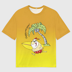 Футболка оверсайз мужская Happy New Year - Santa on the beach, цвет: 3D-принт