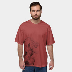 Футболка оверсайз мужская Конь на красном фоне, цвет: 3D-принт — фото 2