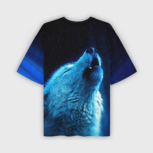 Мужская футболка оверсайз Волк воет на луну / 3D-принт – фото 2