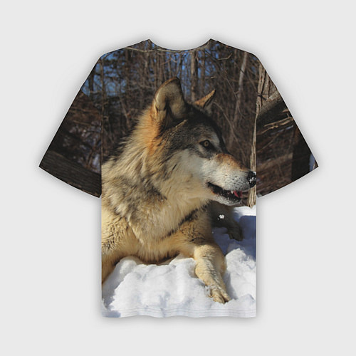Мужская футболка оверсайз Волк лежит на снегу / 3D-принт – фото 2