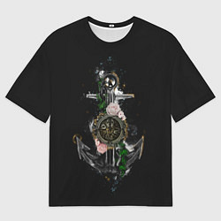 Футболка оверсайз мужская Якорь с компасом и цветами, цвет: 3D-принт