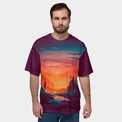 Футболка оверсайз мужская Minimal forest sunset, цвет: 3D-принт — фото 2