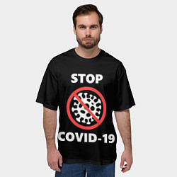 Футболка оверсайз мужская STOP COVID-19, цвет: 3D-принт — фото 2