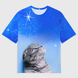 Футболка оверсайз мужская Кот и космос, цвет: 3D-принт