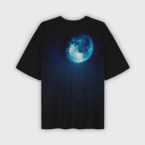 Мужская футболка оверсайз Кот силуэт луна ночь звезды / 3D-принт – фото 2