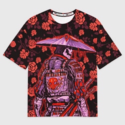 Футболка оверсайз мужская Самурай в розах, цвет: 3D-принт
