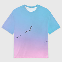 Мужская футболка оверсайз Чайки птицы полет градиент