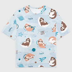 Мужская футболка оверсайз Паттерн ленивец космос полет