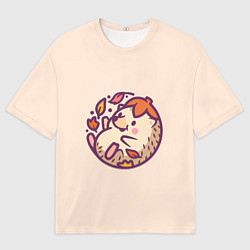 Мужская футболка оверсайз Ёжик листья милый рисунок