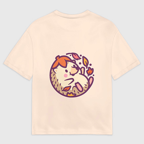 Мужская футболка оверсайз Ёжик листья милый рисунок / 3D-принт – фото 2