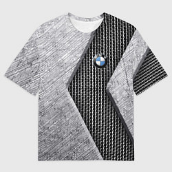 Футболка оверсайз мужская BMW - emblem - metal - texture, цвет: 3D-принт