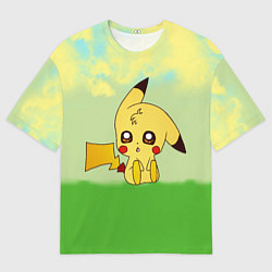 Футболка оверсайз мужская Пикачу на травке, цвет: 3D-принт
