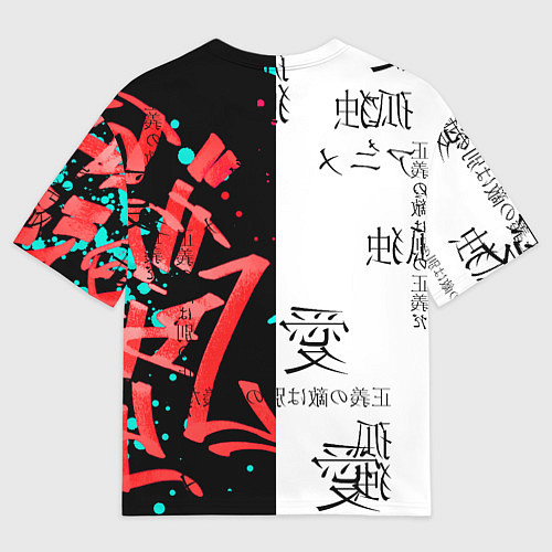 Мужская футболка оверсайз Японские надписи / 3D-принт – фото 2