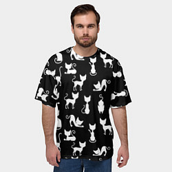 Футболка оверсайз мужская КОШКИ БЕЛОЕ НА ЧЕРНОМ, цвет: 3D-принт — фото 2
