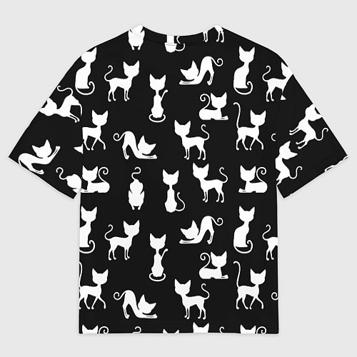 Мужская футболка оверсайз КОШКИ БЕЛОЕ НА ЧЕРНОМ / 3D-принт – фото 2
