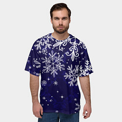 Футболка оверсайз мужская Новогодние снежинки, цвет: 3D-принт — фото 2