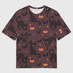 Футболка оверсайз мужская Хэллоуиновский кот, цвет: 3D-принт