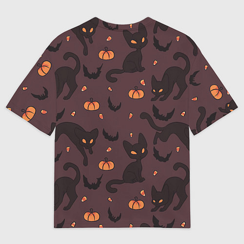 Мужская футболка оверсайз Хэллоуиновский кот / 3D-принт – фото 2