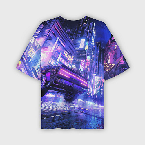 Мужская футболка оверсайз Cyberpunk city / 3D-принт – фото 2