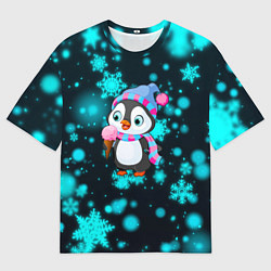 Футболка оверсайз мужская Новогодний пингвин, цвет: 3D-принт