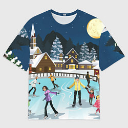 Мужская футболка оверсайз Рождественский каток