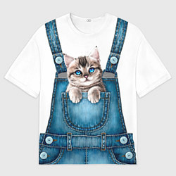 Мужская футболка оверсайз КОТЕНОК В КАРМАНЕ