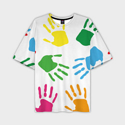 Мужская футболка оверсайз Цветные ладошки - Детский узор