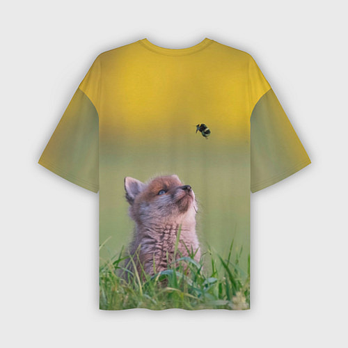 Мужская футболка оверсайз Лисенок и пчелка / 3D-принт – фото 2