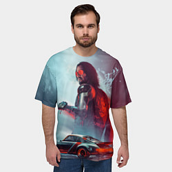 Футболка оверсайз мужская Cyberpunk 2077 Джонни и Порш, цвет: 3D-принт — фото 2