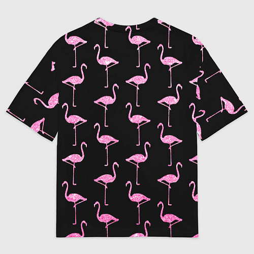 Мужская футболка оверсайз Фламинго Чёрная / 3D-принт – фото 2