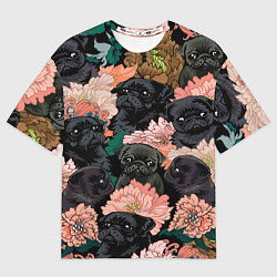 Футболка оверсайз мужская Мопсы и Цветы, цвет: 3D-принт