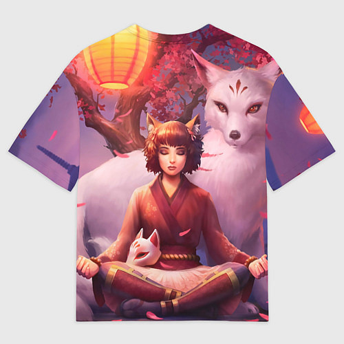 Мужская футболка оверсайз Девушка-лиса / 3D-принт – фото 2