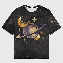 Мужская футболка оверсайз Сатурн, луна, спутник и звезды