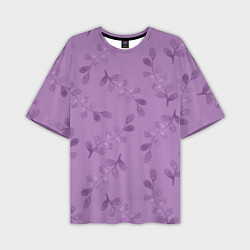Мужская футболка оверсайз Листья на фиолетовом фоне