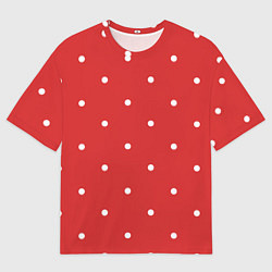 Футболка оверсайз мужская Белый горошек на красном фоне, цвет: 3D-принт