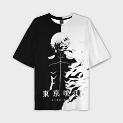 Мужская футболка оверсайз Токийский гуль черно белый Кен
